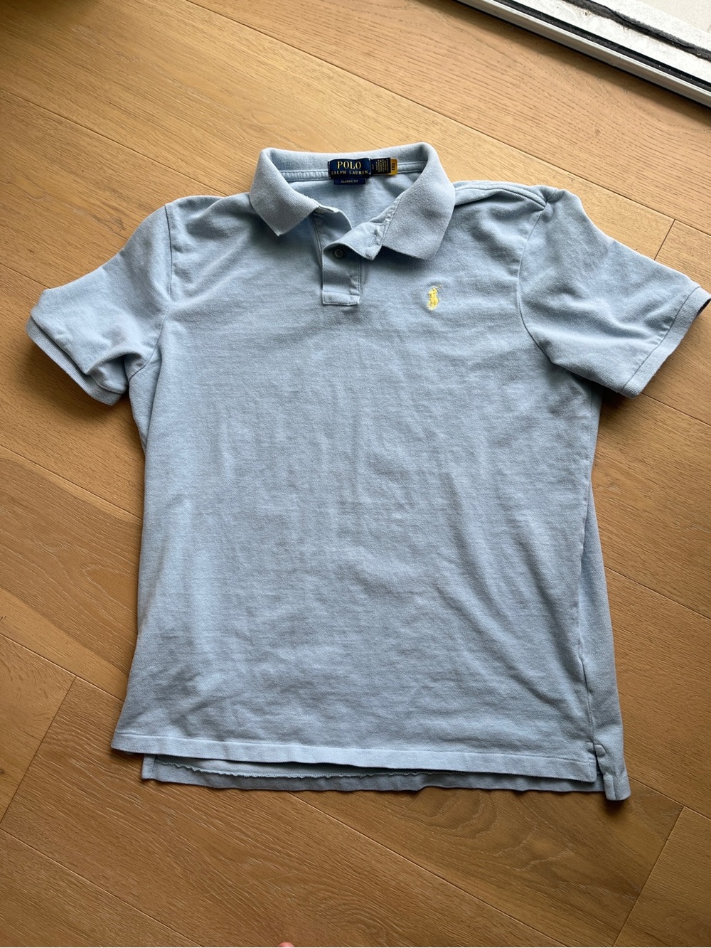 Baby Blue Pique Polo Ralph Lauren Yellow Embroidered Pony Logo Classic Fit